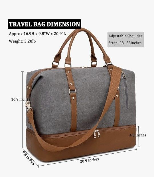 Women's Weekender Bag, Nylon Travel Duffel Bag with Shoe Compartment, Large