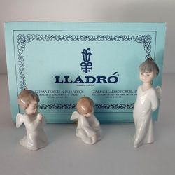Lladro Porcelain 1604 Miniangelitos Three Figurine Ornamen Set In Box

