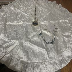 49" Gold Sparking Christmas Tree🎄 Skirt, MCM Illuminated 8 Point Star Tree Topper & Card Holder