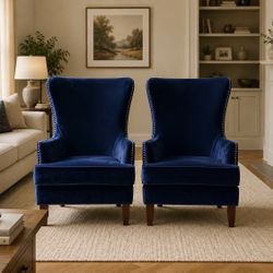 Blue Velvet Wingback Accent Chairs