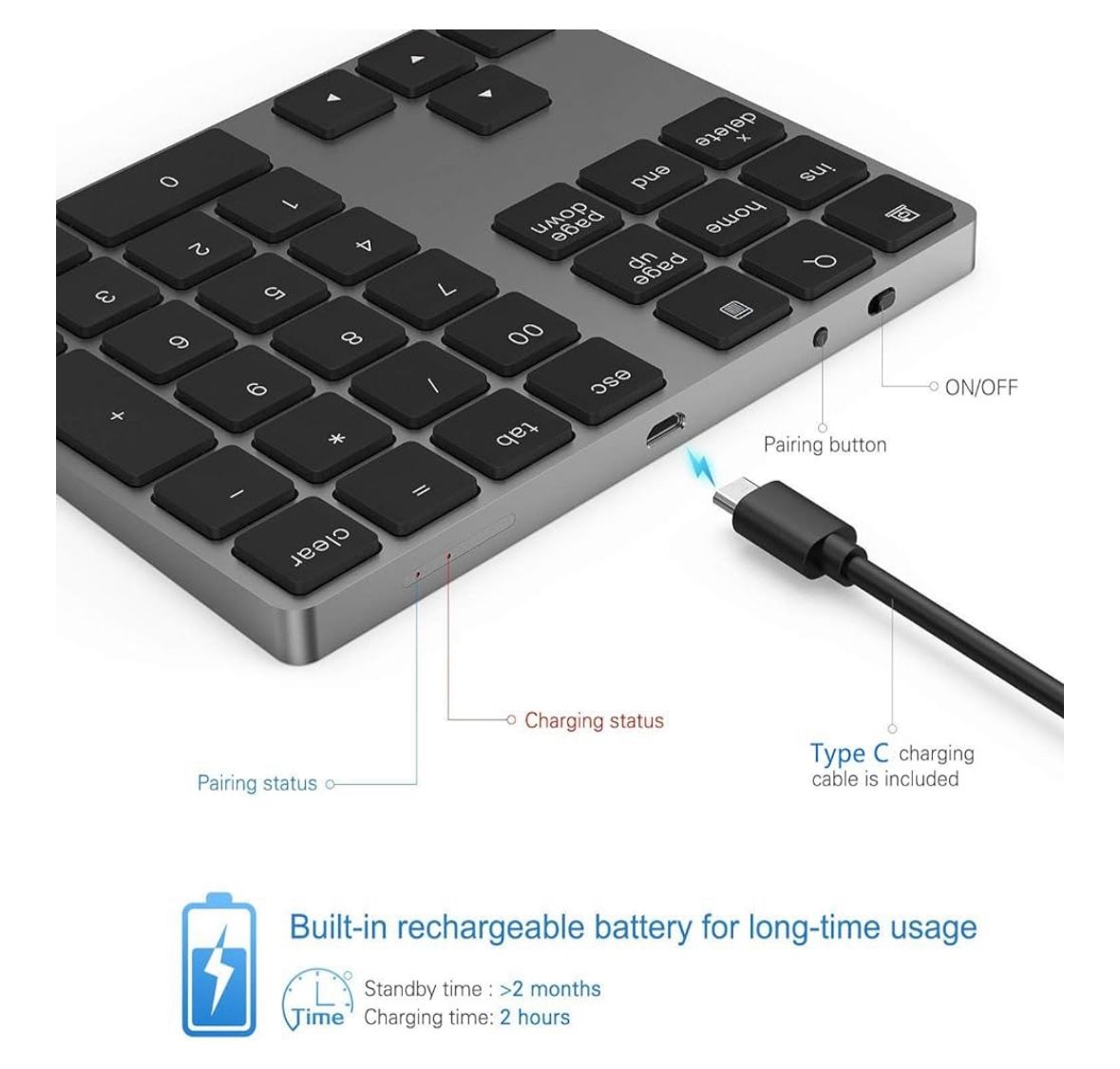 Bluetooth Number Pad, 34 Key, 10 Key