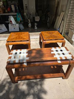 Vintage MCM Chinoiserie Ming Style Burl Table Set (3-Piece)