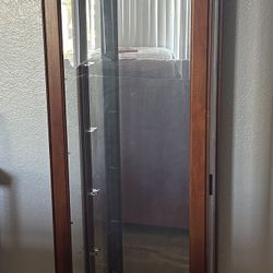 Curio Cabinet - Slim, 7 Glass Adjusting Shelves With Light And Mirrored Back