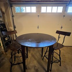 Woodsboro Adjustable Barstool Dark Tobacco - Threshold & A Round Bar Table