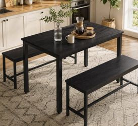 Black 3-Piece Dining Table Set with 2 Benches - New in Box
