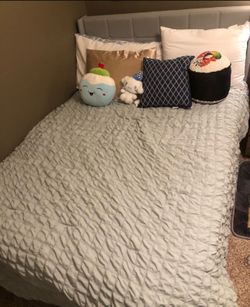 Full size grey linen frame bed