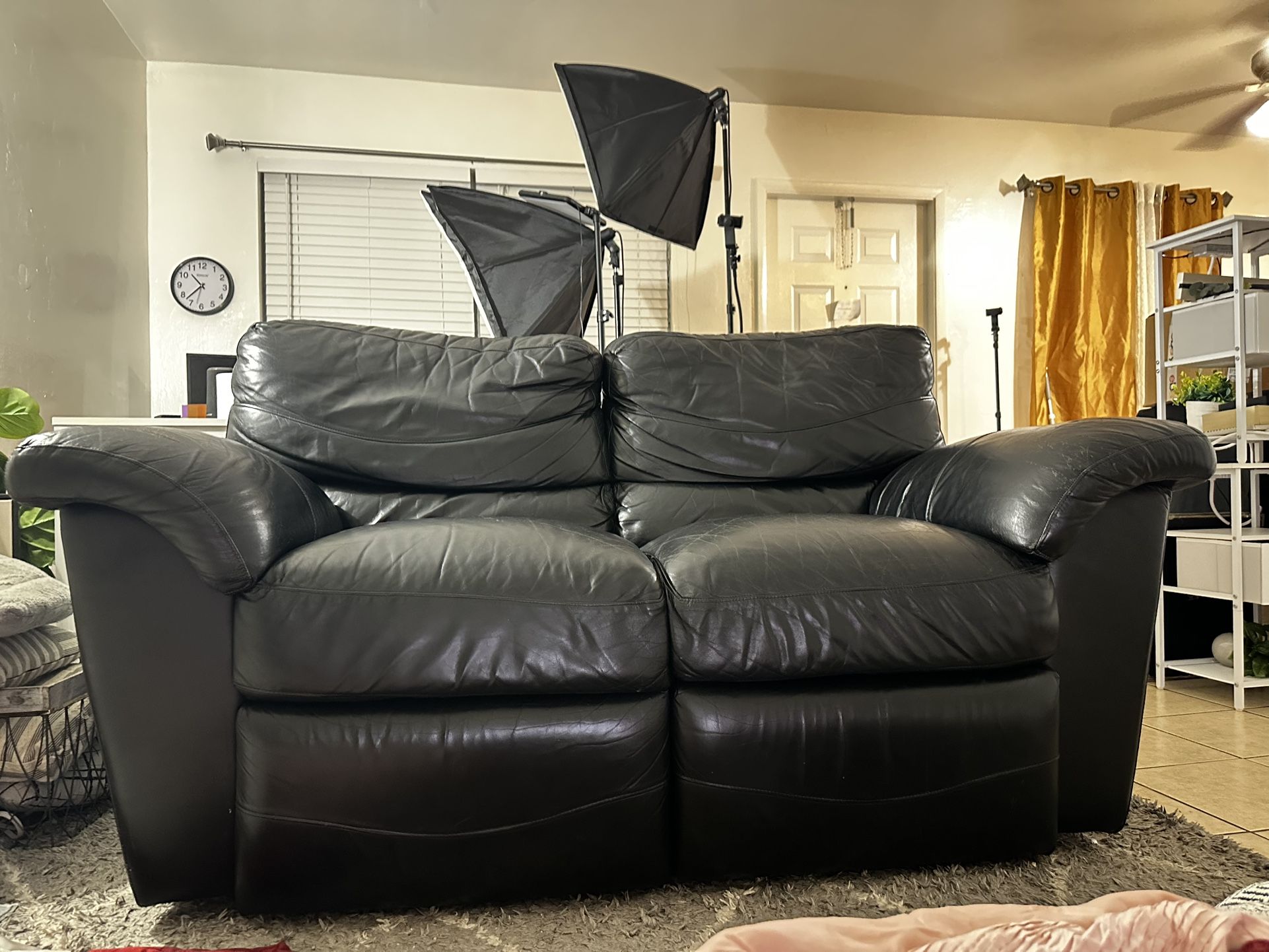La-Z-Boy Black Leather Sofa, Black Recliner Couch, Loveseat