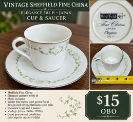 Vintage Sheffield Fine China Elegance 502 H Cup & Saucer – Japan – $15 OBO