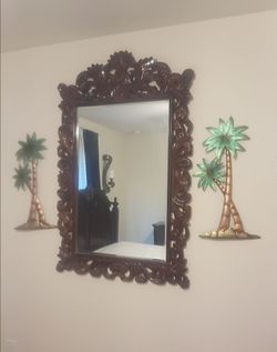 Ornate Dark Wood Carved Wall Mirror