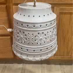 Vintage MCM Funky Plastic Lawnware Hanging Lamp Kitsch Colored Beads Mid-Century Mod