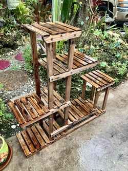 6 Tiered Wooden Plant Stand for Garden Patio: 38”H x 10”D x 38.5”W