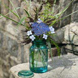 Fresh-cut Flower Arrangement in Antique Ball Mason Jar 