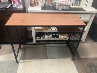 Light Weight/Slim Desk W/ Open Drawer + 2 Wheels, Black Metal/Wood, 39Lx14Dx29H (Delivery AV)