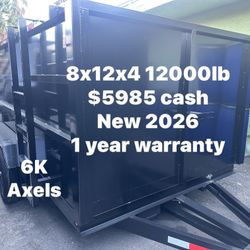 Dump Trailer New 8x12x4 12000lb $5985 Cash Not Dealer Fees !!