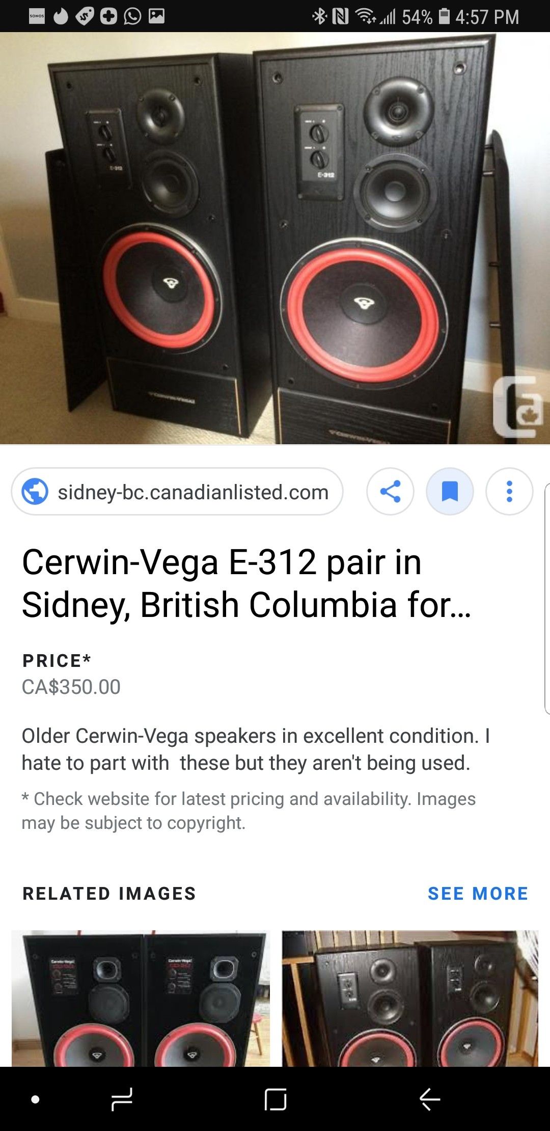 Cervin Vega 3 way speaker pair 18" sub 3 way