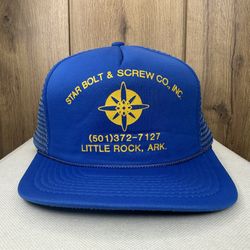 Vintage Star Bolt & Screw Company Trucker Hat Blue Yellow Foam Mesh Cobra Caps