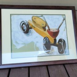 Vintage Julia GILMORE Little Yellow scooter Framed Large Print 26-3/8" by  20-3/8" by 1"wall Home Decor.