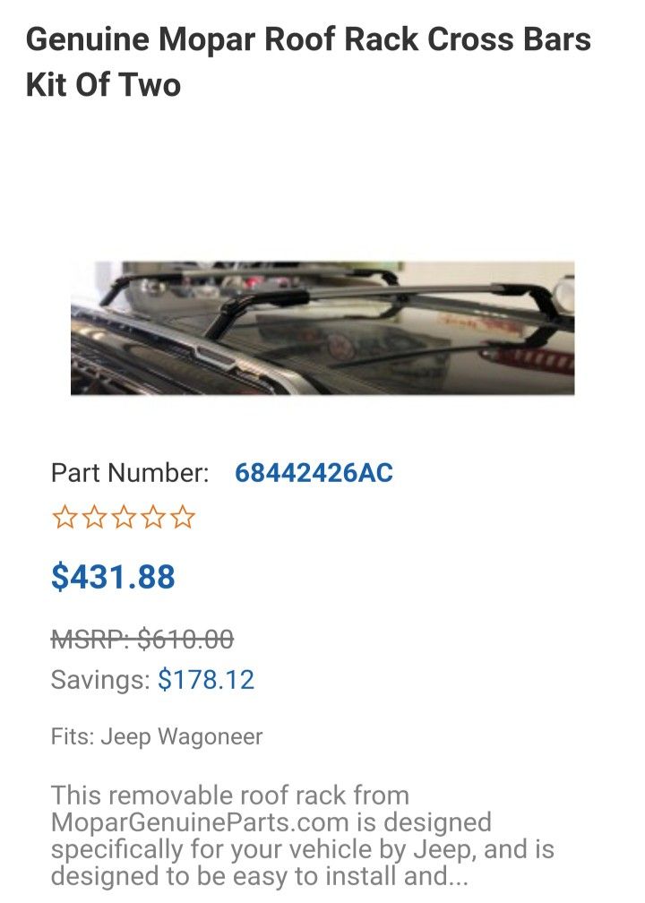 Jeep Wagoneer OEM Roof Rack Cross Bars