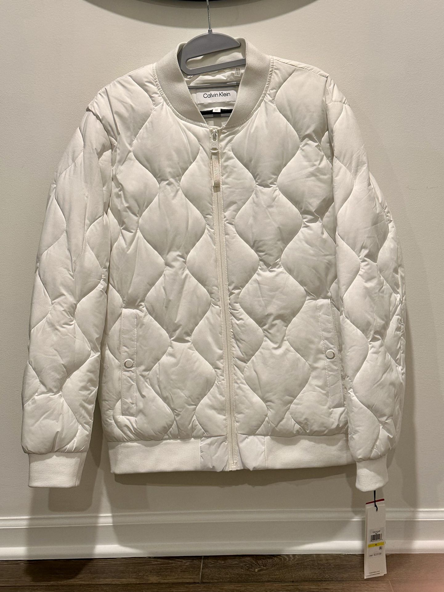 Calvin Klein Men’s Full-Zip White Quilted Puffer Jacket Medium Brand New