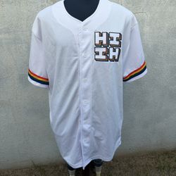 Hawaii's HI Finest Baseball Jersey White Reggae Rainbow Button Shirt Men's 2XL