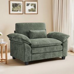 52” W Oversized Chenille Accent Chair – Grayish Green – Extra Wide Reading Lounge Chair