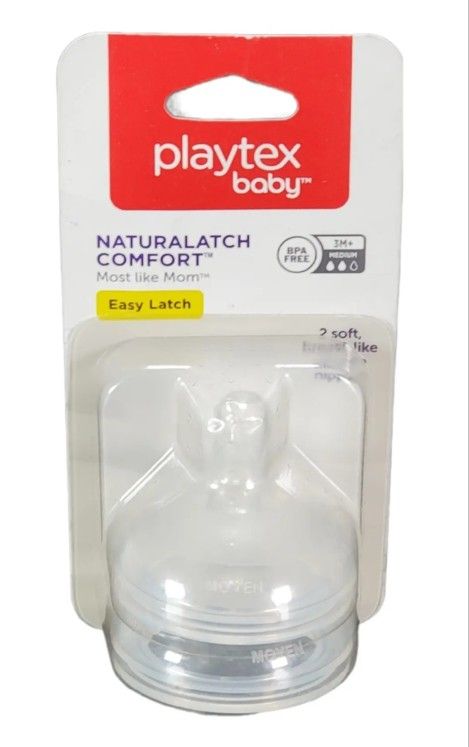 New in Package Playtex Baby NaturalLatch Comfort Medium Flow Bottle Nipples 2-Pk