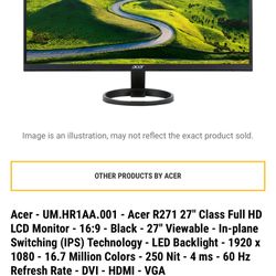 Acer R271 gaming monitor. 27 Inch