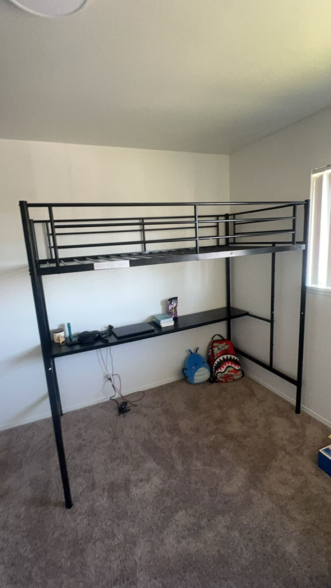 Loft Bed with Built-in Desk + Twin Mattress