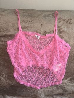 Cotton On Pink Sheer Lace Cami Crop Top Size XL