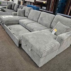 New Grey Sleeper Sectional Pullout Sofa Bed For Sale