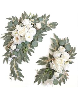 New Faux Arch Flower Swag Set of 2 for Wedding Welcome Signs Floral Swag Wedding Reception Ceremony Signs Decor (White) 6 available!