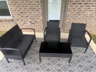 4 Piece Black Faux Wicker Patio Set
