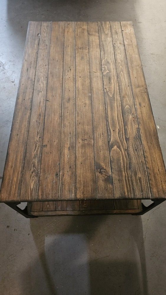 Wood And Metal Rolling Coffee Table