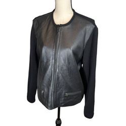Leather & 100% merino wool women’s jacket M Coldwater Creek black casual