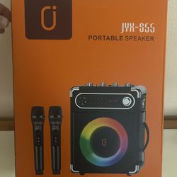 Karaoke Machine with 2 Wireless Microphones, Portable Bass/Treble Bluetooth Speaker with LED Light, Support TWS, AUX in, FM, REC PA System with Remote