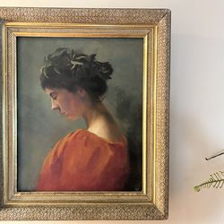 Beautiful late 19th century original oil painting of woman in a pensive pose
