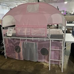 Pink Twin Tent Loft Bed. Mattress Sold Separately 