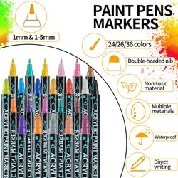 24 Colors Dual Tips Art Marker Drawing Acrylic Paint Marker Pens Set For Rock Painting Ceramic Glass Wood