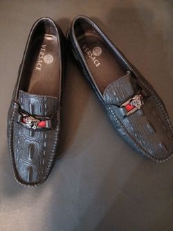 Versace Black Croc-Embossed Leather Loafers, Gently Used