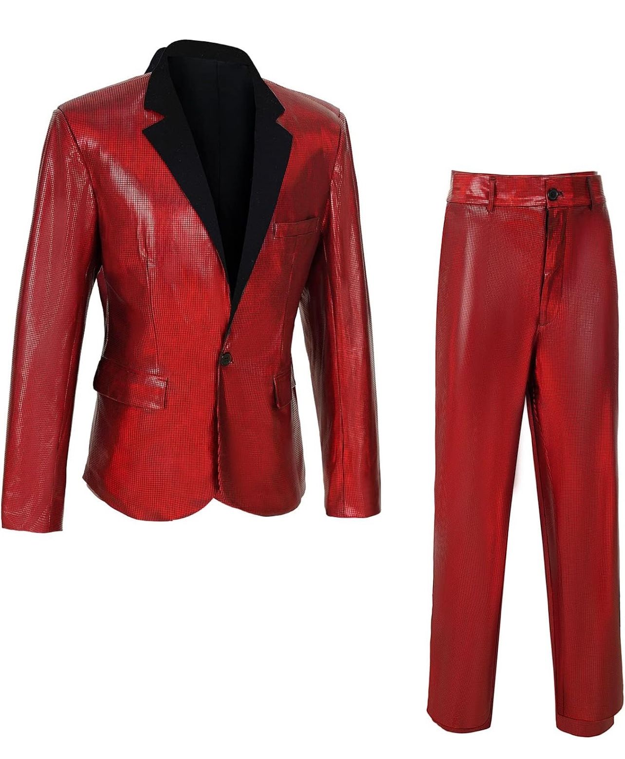 LARGE RED Men's 70s Disco Outfit Rainbow Suit Sequin Jacket and Pants Halloween Party Costume