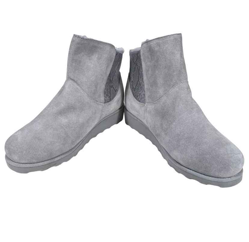 Bearpaw Megan Boots Women 11 Gray Sheepskin Zipper Snow Winter Plush Lining New