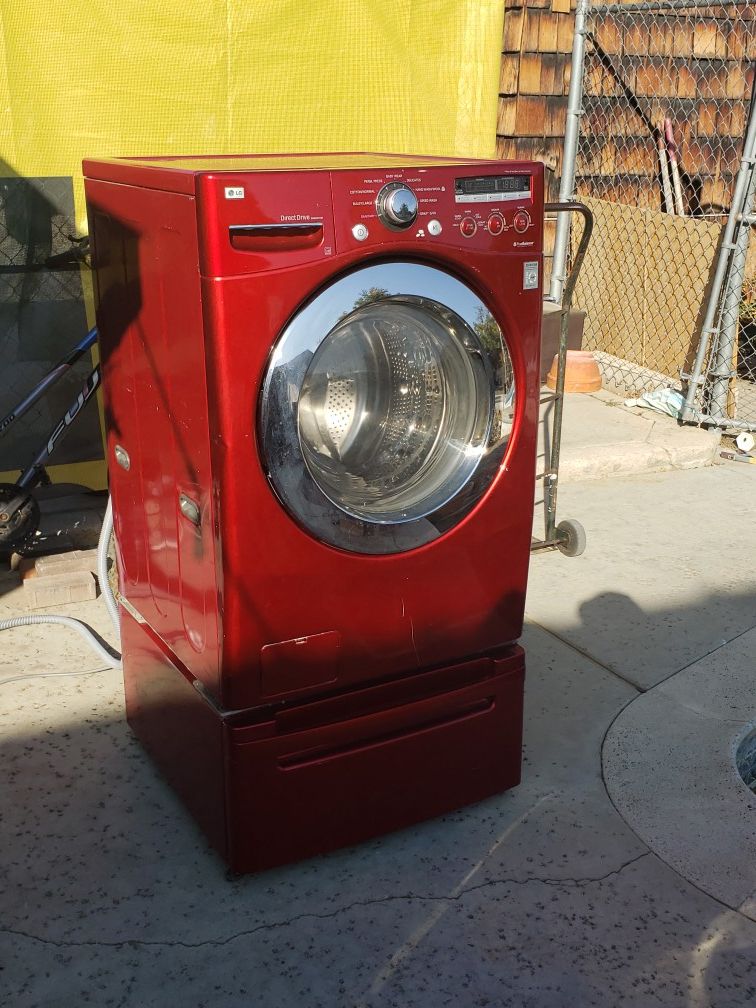 LG washer with bottom drawer.