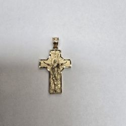 14k Gold Cross Pendant With Jesus & Holly Spirit.