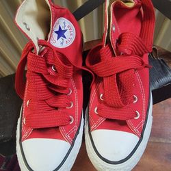 Ena Red Converse High Tops, Size 4.5