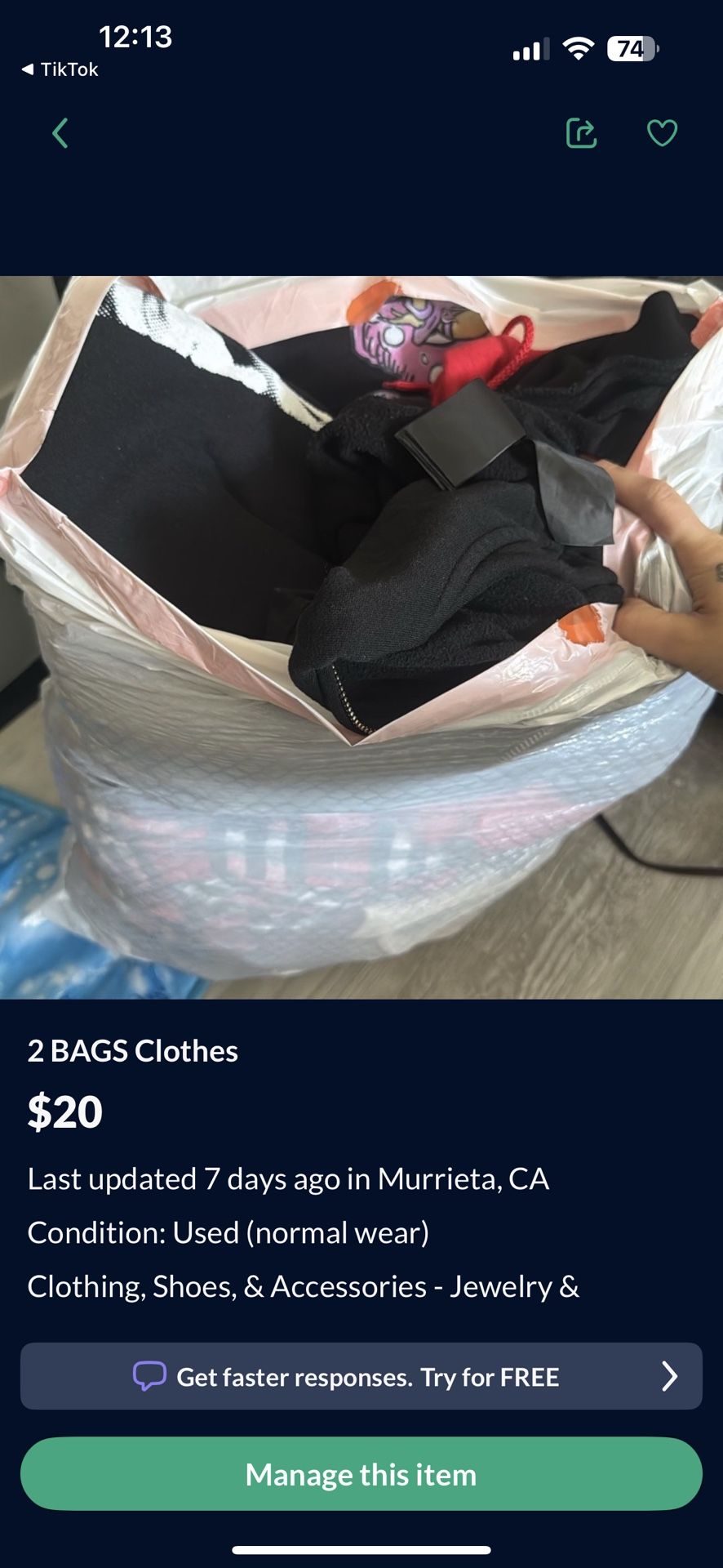 2 BAGS FULL OF CLOTHES
