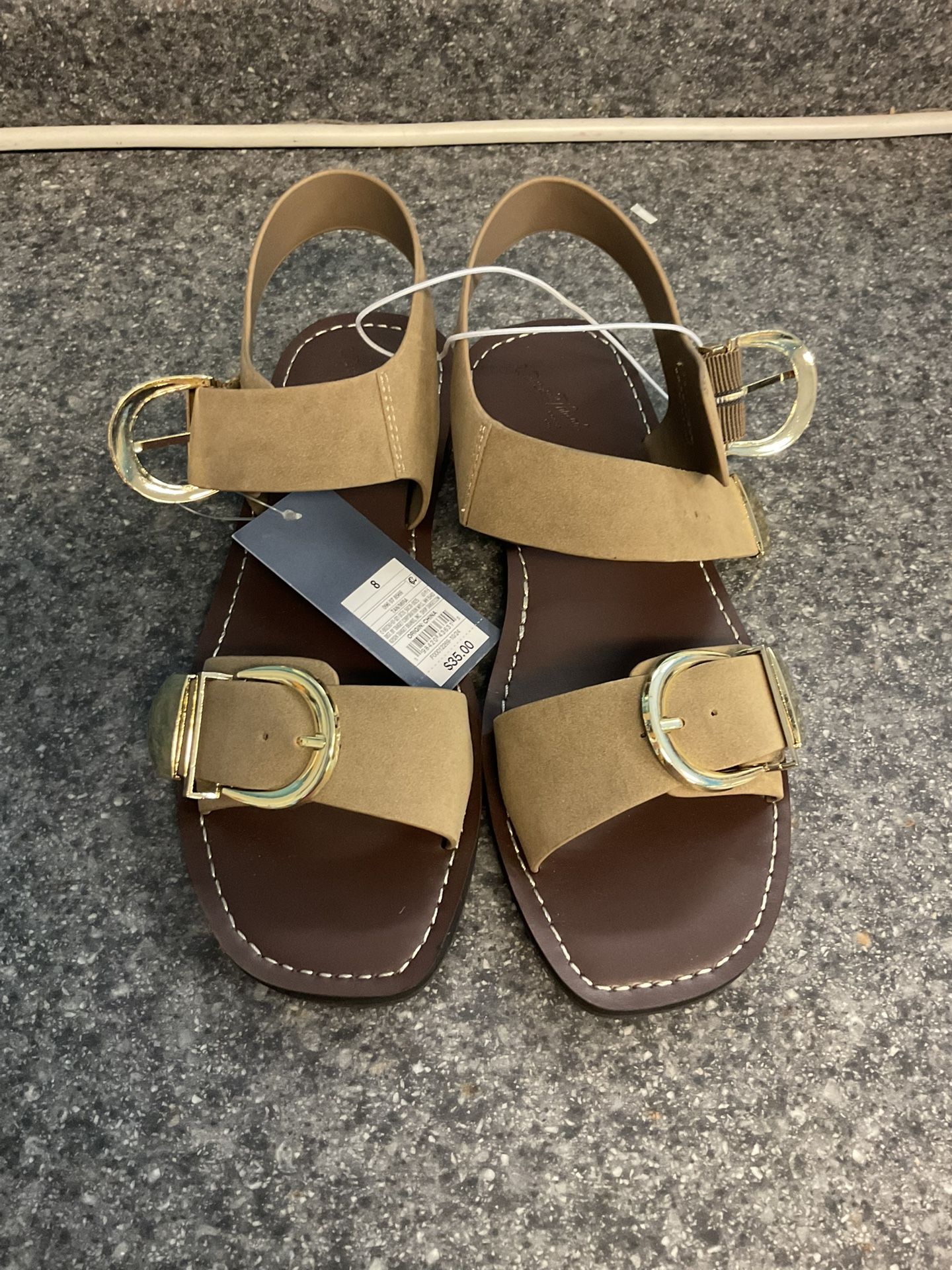 Universal Thread Women's Tan Brown Mira Double Buckle Flat Sandals Size 8