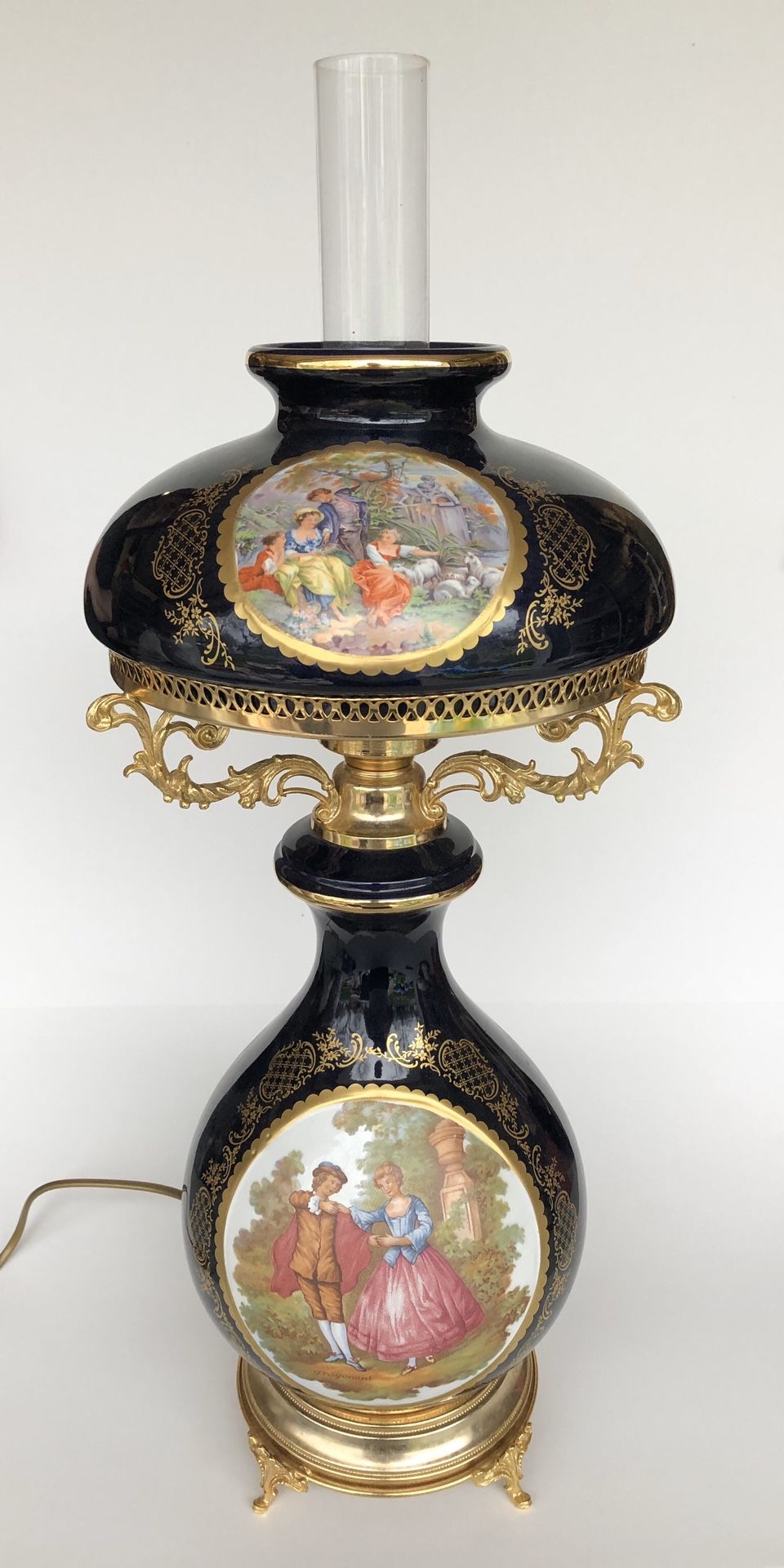 Limoges Cobalt Blue Porcelain Table Lamp