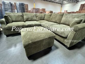 NEW Sage Green Sectional Sofa and Ottoman Set Couch L Shape Corner Furniture BIG Sale Discount  Ashley Designer Mid Century Modern 