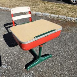 Antique Vintage Public School Student Desk With Storage Drawer Art Drawing Table With Swivel Chair