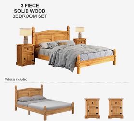 Queen bed with nightstands and mattress, etc.